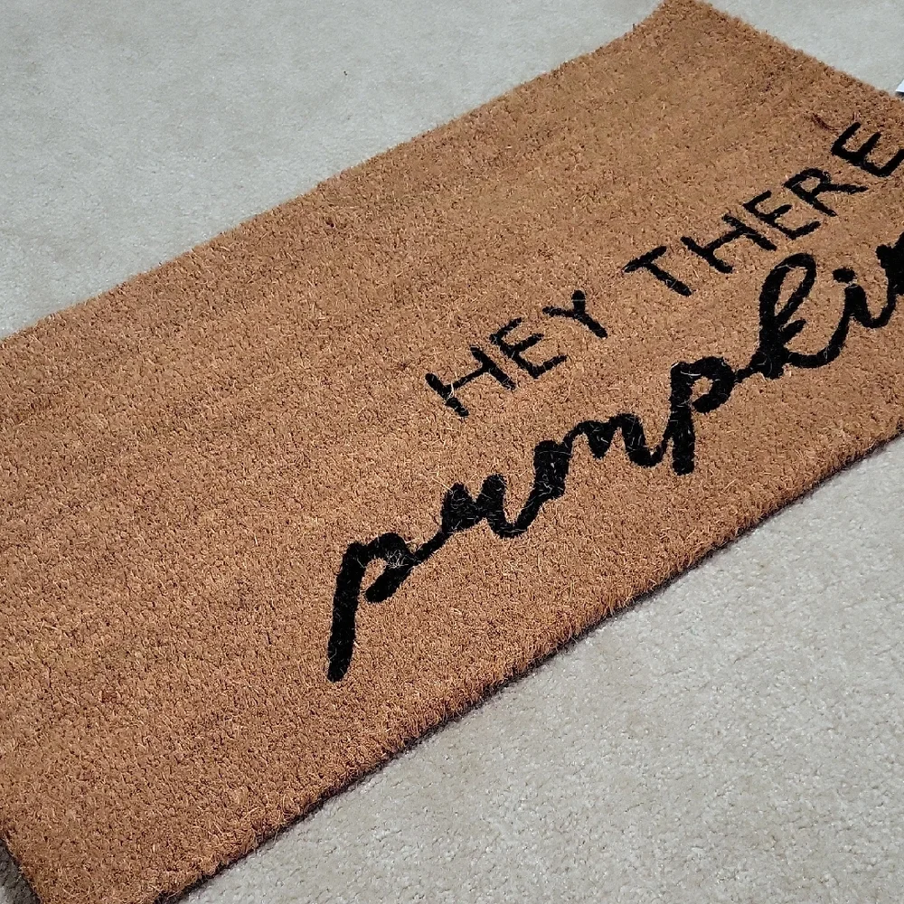 Hey There Pumpkin Coir Doormat - Brown with Black Script